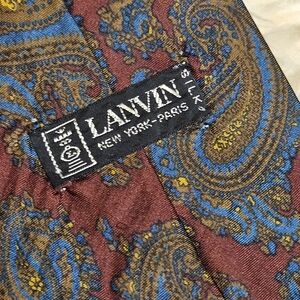 Vintage Lanvin Paisley 100% Silk Tie in Burgundy, Blue and Brown